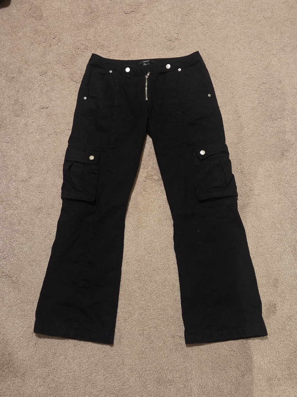 Forever 21 Black Low-Waisted Flare Cargo Pants